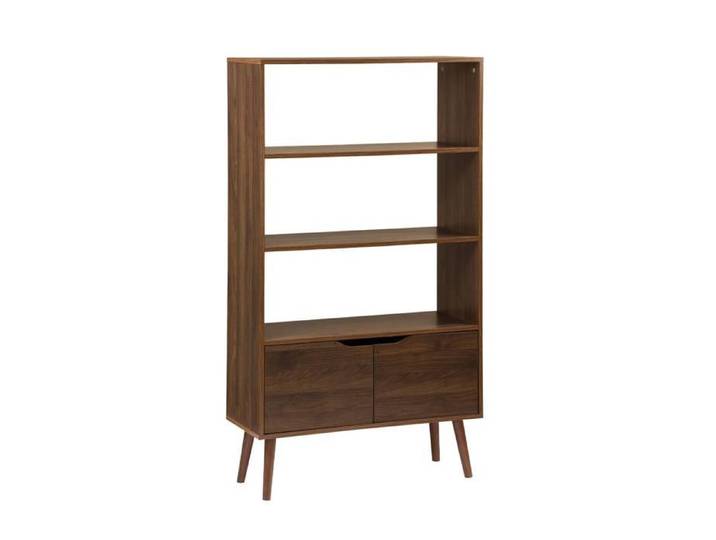 sweeek - Etagère bibliothèque décor bois de noyer 2 portes 3 niveaux NEPAL