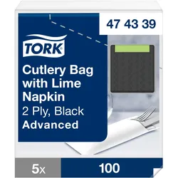 Tork hygienische Bestecktaschen Schwarz, mit Serviette Limone, 5 × 100 Besteckta...