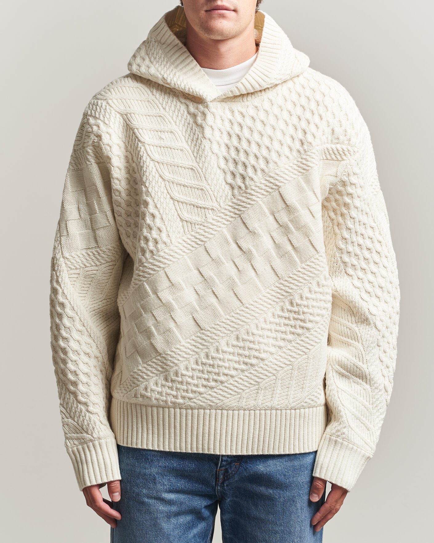 J.Lindeberg Savio Cable Knitted Hoodie Tofu men XL Hvid