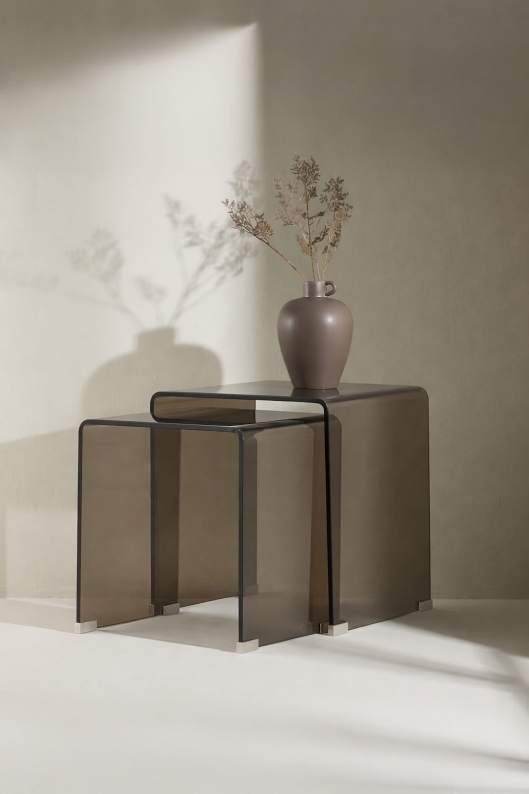 Nohr Bijzettafel Rockwell Glas, Set van 2 stuks, Bruin, Vierkant