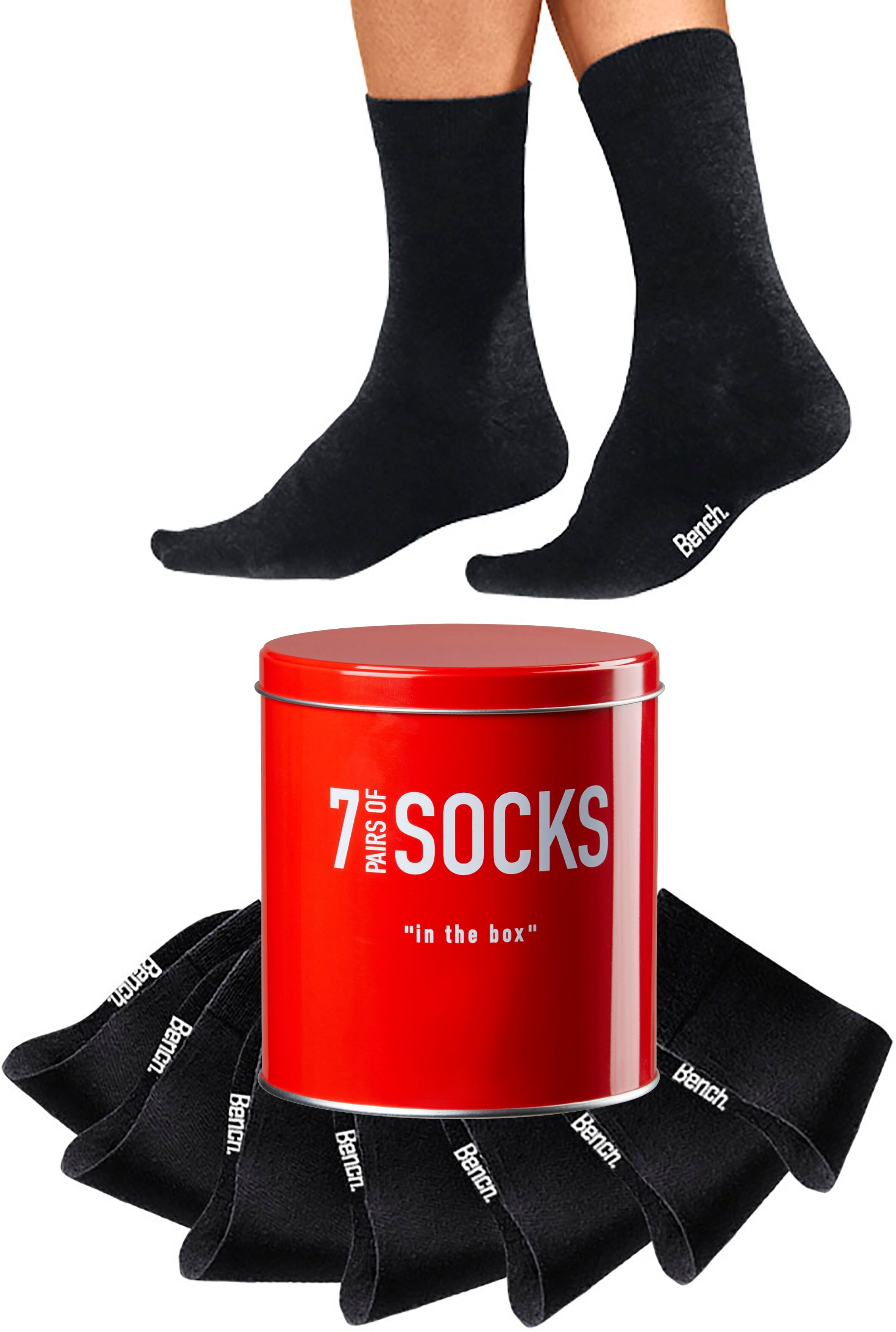Businesssocken BENCH. "Damen und Herren Unisex Basic für Sport und Freizeit", Damen, Gr. 43-46, schwarz, Baumwolle, Baumwollmischung, Elasthan, Polyamid, unifarben, elastisch, Socken Businesssocken, in der praktischen Dose schwarz 43-46