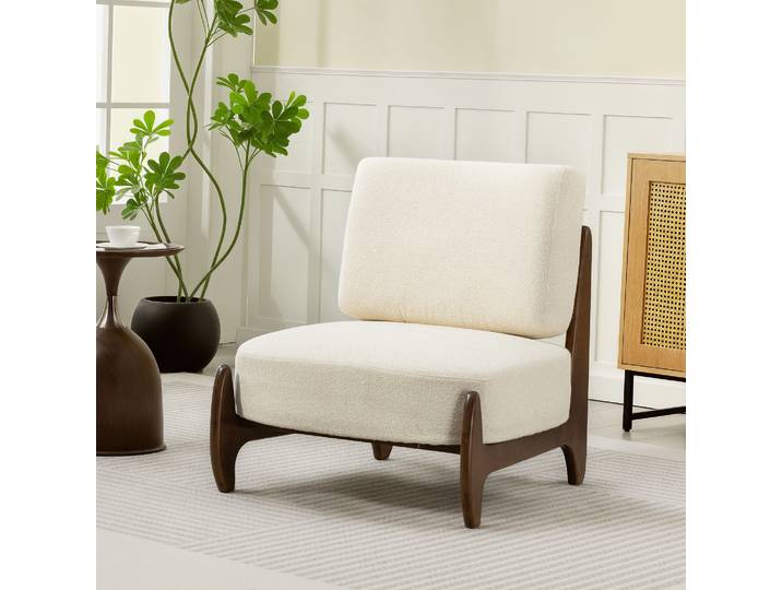 HOMCOM Fauteuil Salon Chenille Confortable 72x73,5x81cm Crème