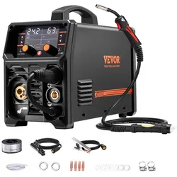 VEVOR Pro MIG-Schweißgerät, 250 Ampere Pluse MIG-Schweißer, 5-in-1 Synergie-Welder Gasloses MIG, Gas-MIG, MMA, Lift-TIG, MIG Pluse mit IGBT-Wechselrichtertechnologie und LCD-Bildschirmanzeige