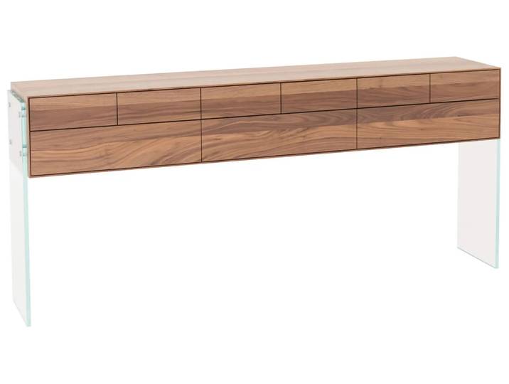 Konsole Flava, Nussbaum Massiv, Optiwhiteglas, b 179 cm