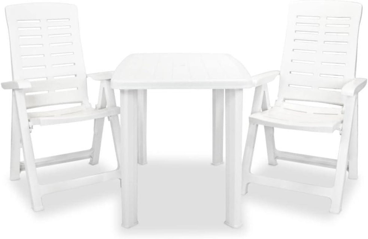 3-delige Bistro Set Tuinset met inklapbare tuinstoelen in wit plastic
