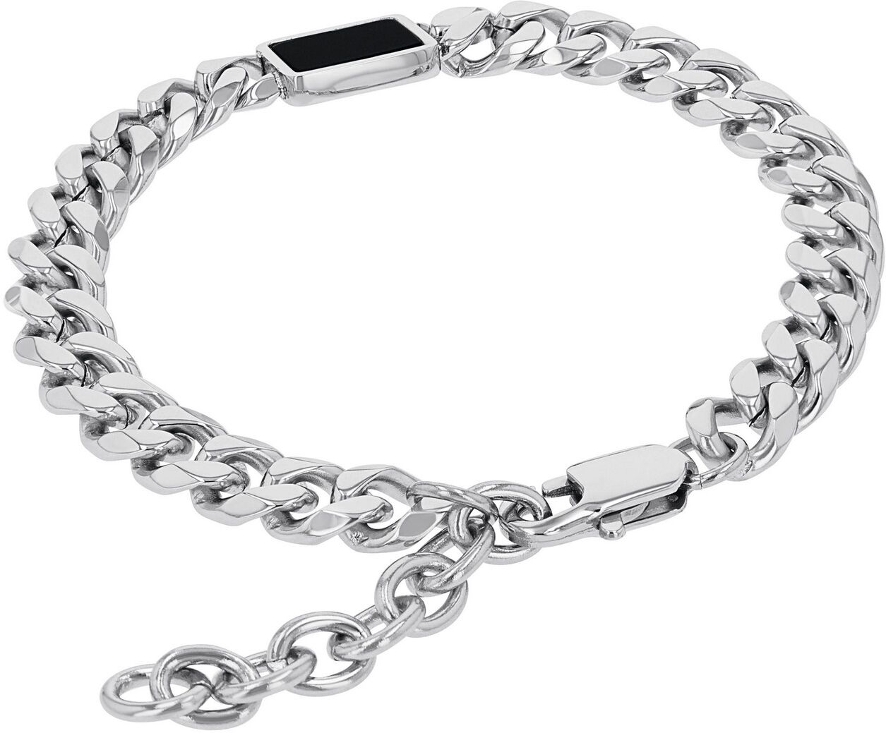 Panzerarmband AMOR, silber (edelstahlfarben, schwarz, schwarz), Armbänder, Herren, 23cm, Edelstahl, Panzerarmband, mit Achat