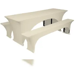 TexDeko Stretch Hussen für Bierzeltgarnitur gepolstert 220 x 70cm Blickdicht Biertischhusse 5TLG Set (Creme)