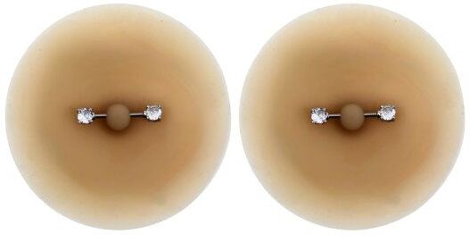 Be Lily Accessoires Paire de Cache-Tétons Piercing Barre Strass Peau Claire