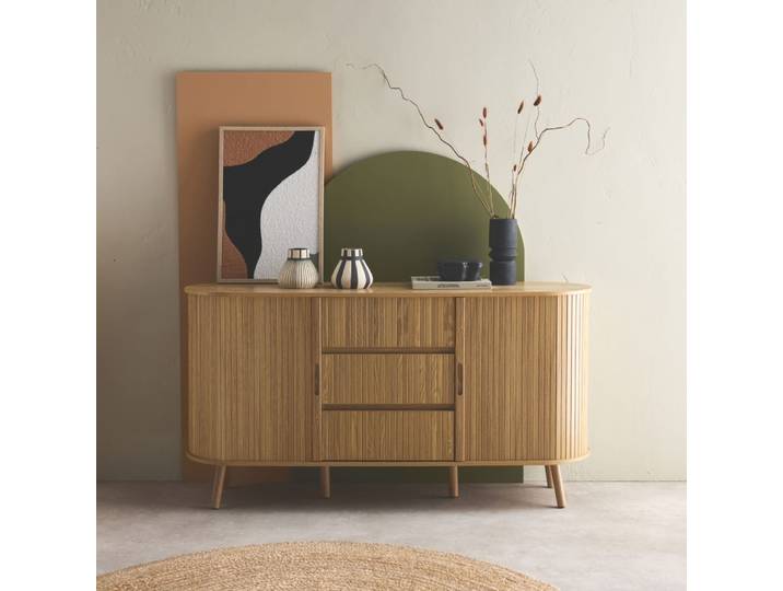 Buffet scandinave 2 portes coulissantes, naturel