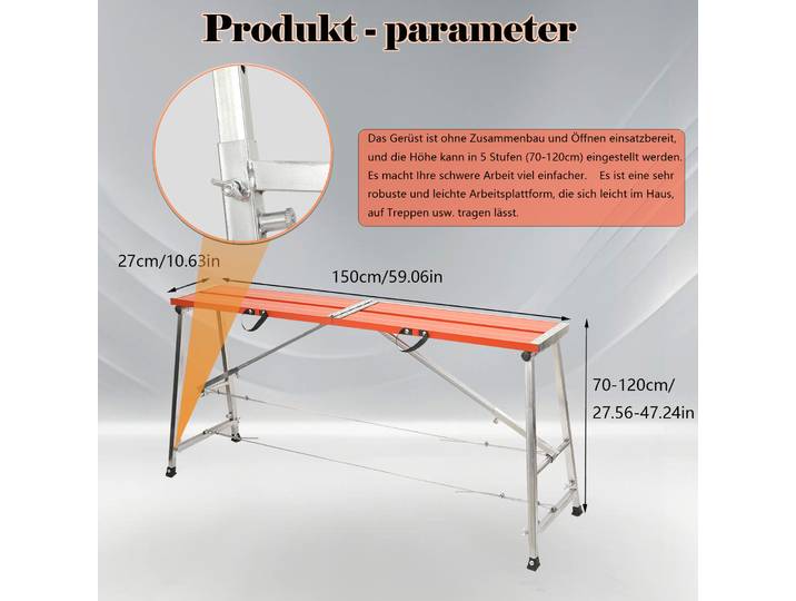 Échelle d'ingénierie pliante, marchepied pour équitation 150cmx27cm, charge 300KG, marchepied réglable en hauteur, échafaudage portable pour peinture et décoration