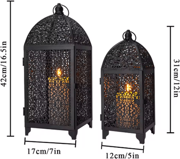 Inspire Picks LumaGlow Metal Candle Lantern Set Elegant Hanging Candle Holders For Indoor & Outdoor Decor 2pcs