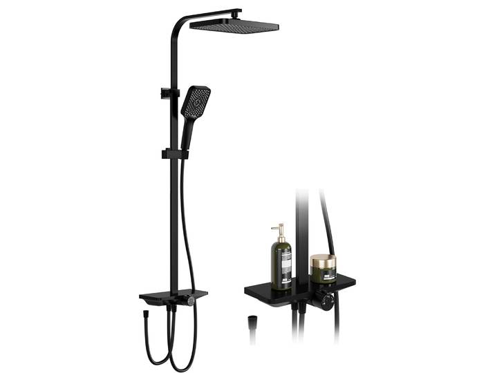 Ensemble de douche pluie sans robinets, système de douche de salle de bain en acier inoxydable, colonne réglable avec étagère/douchette carrée 25x25cm