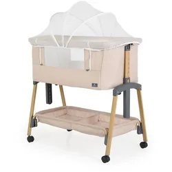Cangaroo Babybett, Beistellbett Adoro, verstellbar, Matratze, Moskitonetz, Räder beige
