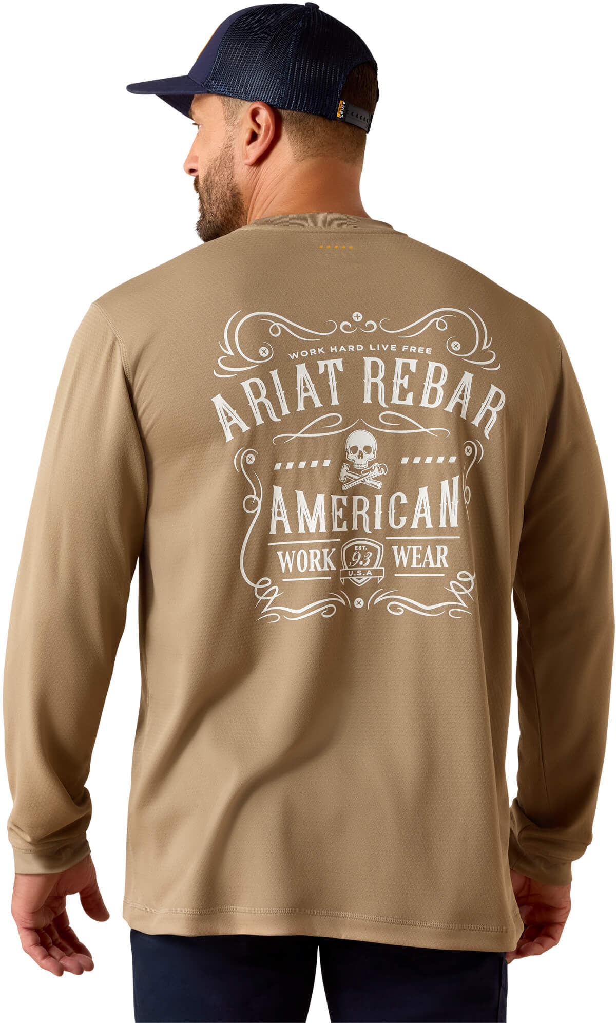 Men's Rebar Heat Fighter Label Long Sleeve T-Shirt in Greige, Size: 2XL by Ariat