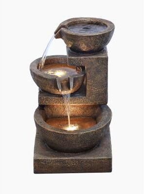 Hi-Line Gift Ltd. Cascading Bowl Fountain with Dual Warm White LEDs - Brown