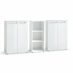 Büro-Set MUENCHEN 3-teilig Weiß   2 Kommode x Regal   Glas Front & Abschließbar
