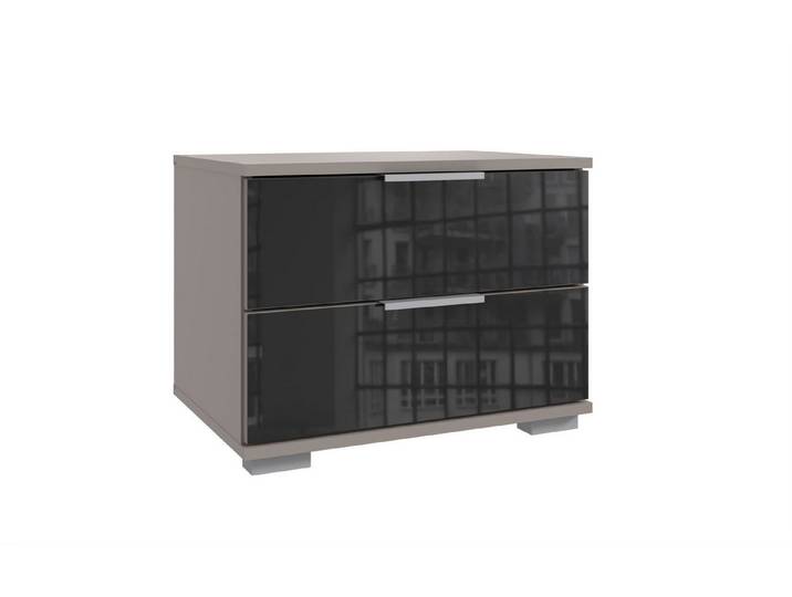 Wimex Nachtkommode 2 Schübe, SAHARAGRAU + GLAS SCHWARZ - 52x40x38cm (BxHxT)
