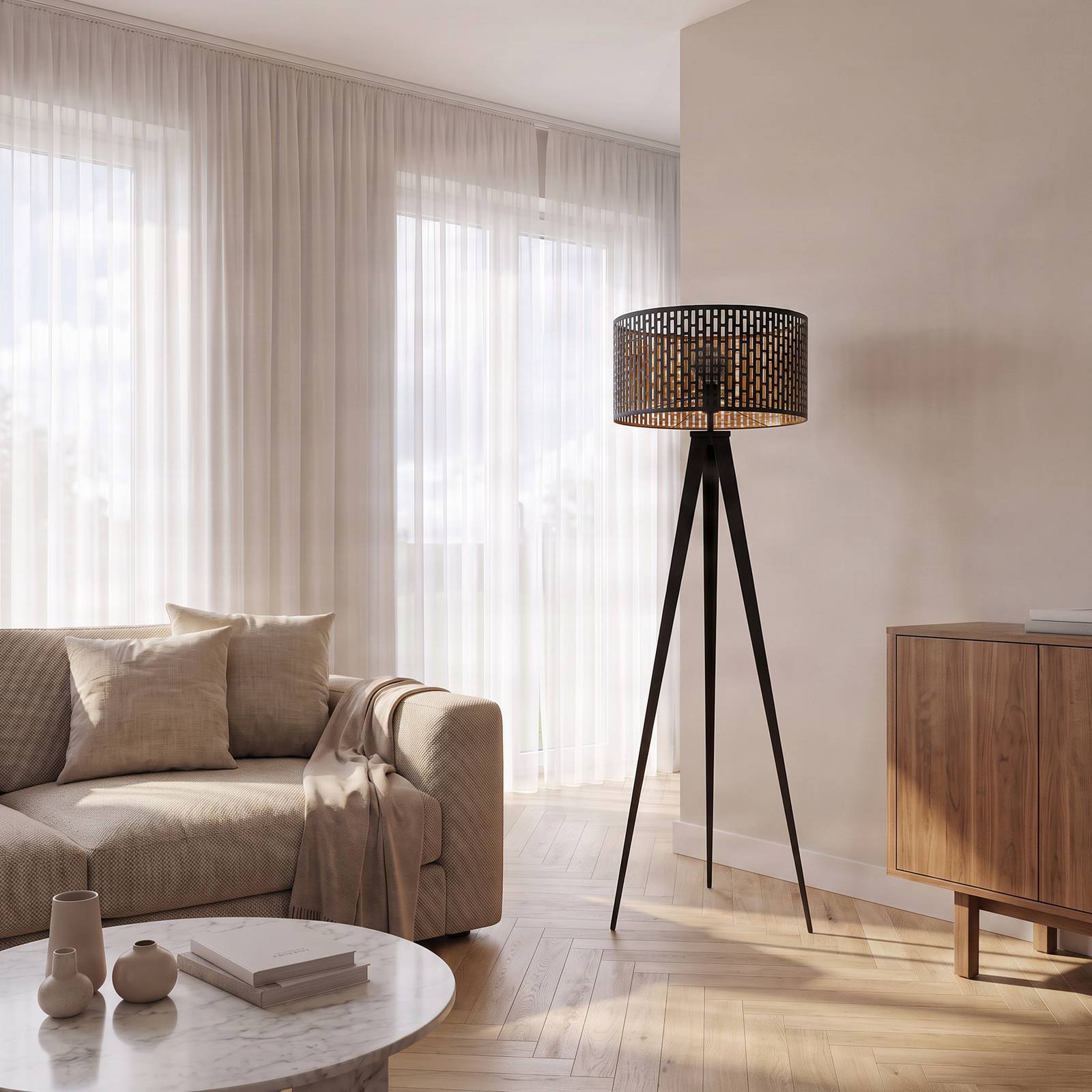 Stehlampe Thoralf Lindby, schwarz, für Wohn- / Esszimmer, Metall, Stehlampe