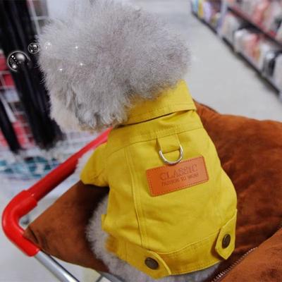 Inspired Finds DenimWalk Dog Denim Overall With D Ring Stylish Leash Ready Jacket For Small & Medium Dogs yellow s