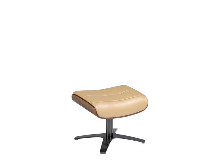 Pouf pivotant cuir sable et effet bois noyer