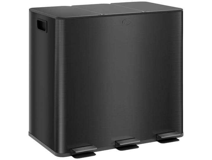 Homcom Mülleimer 3 x 15L Treteimer mit Deckel, Fußpedal, Inneneimer, Edelstahl, Schwarz, Metall, 36.6x43.2x61.9 cm, Badaccessoires, Abfalleimer