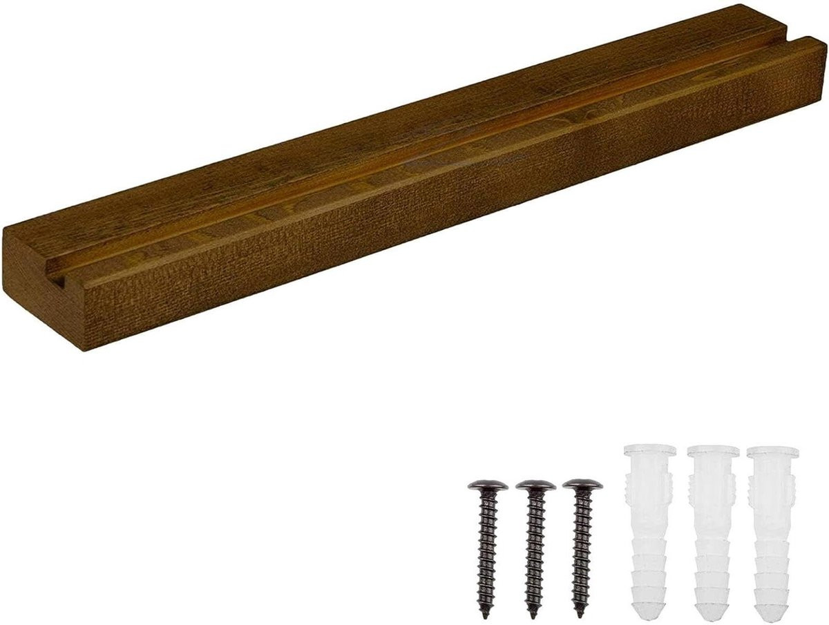 Donkerbruin houten platenrek LP muurplank voor muziekopslag, Lengte: 32 cm