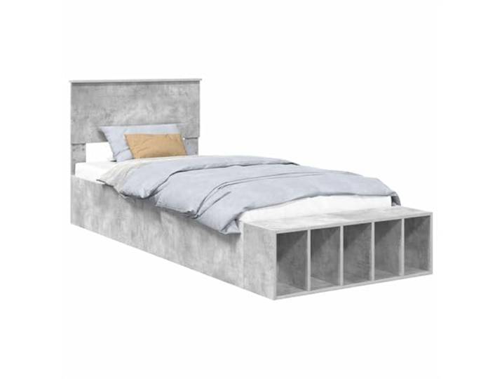 PUGYNBK Bettrahmen mit Schubladen, Betongrau, 70 x 190 cm Holzbearbeitung, verstellbare Beine, integrierte Aufbewahrung, einfache Reinigung