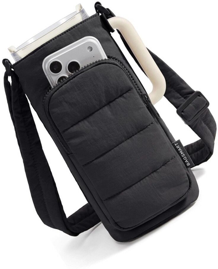 INF Magnetische Trinkflaschentasche, kompatibel mit Stanley 40oz, Smartphone-Halterung und verstellbarem Schulterriemen Schwarz