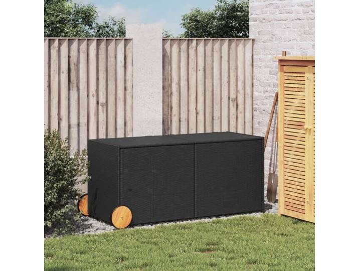 En soldes - Boîte de rangement de jardin Cabinet de Rangement - Abri pour balcon et roues noir 283L résine tressée 8_3516933