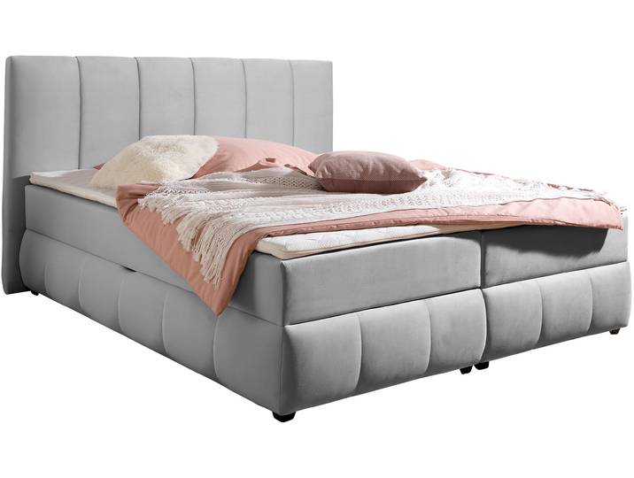 Boxbett, Grau, 212x230 cm, Samtvelours, Bettkasten & Topper, Modern, Inosign