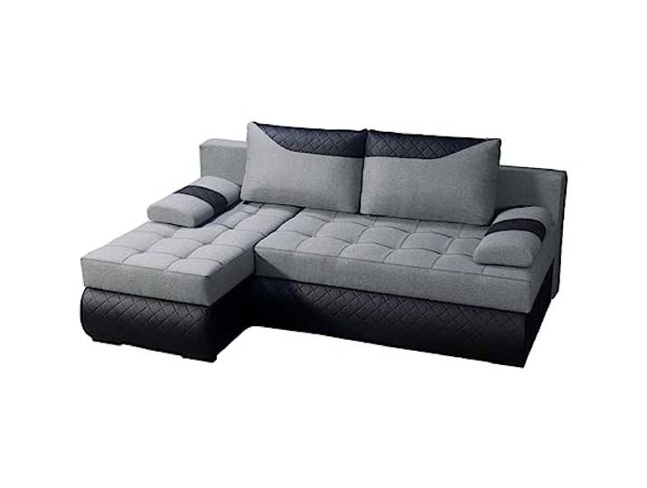 BROMARKT Ecksofa KASTELL L-Form Schlafsofa Wohnlandschaft Links/Rechts Couch, Bettkasten,Schlaffunktion,viele Farbvarianten (Links, Rino 88 + Madryt Pik 9100 – Grau, h80 x t141 x b200 cm)