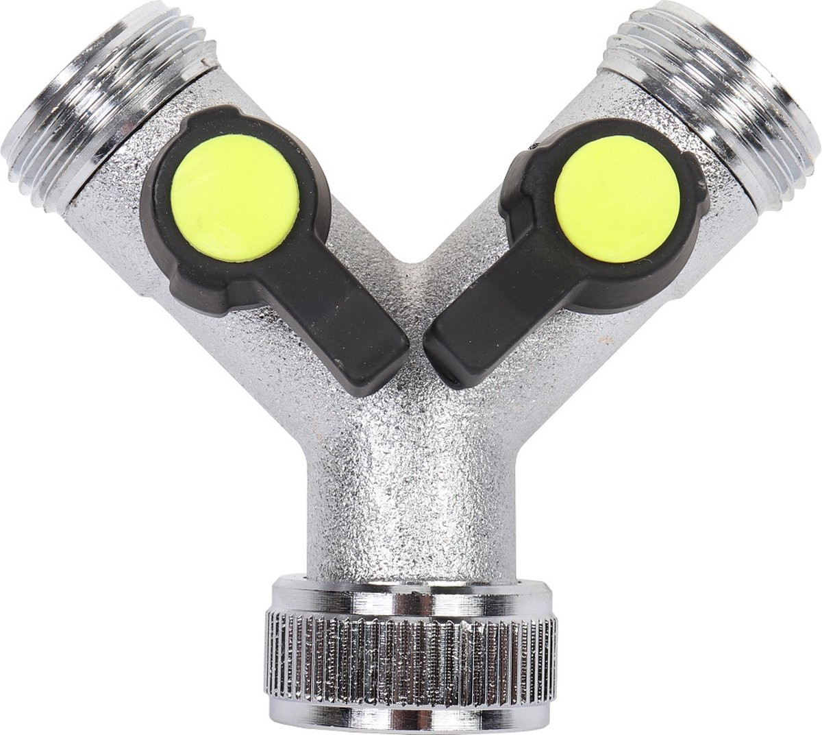 Talen Tools Tuinslang Y-vertakking met 2 bolkraantjes, 1 inch inwendig draad en 3/4 inch uitwendig draad