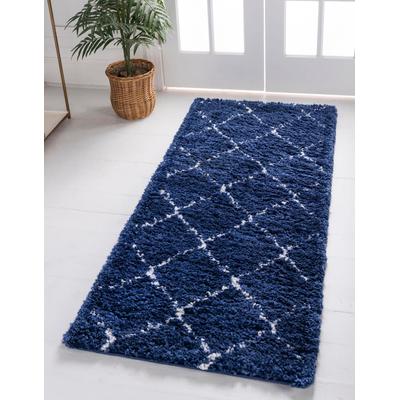 Hochflor-Teppich "Temara Shag, LAGERRÄUMUNG", blau (marineblau, elfenbeinfarben), B:79cm H:51mm L:305cm, Polypropylen (PP), MYFLAIR MÖBEL & ACCESSOIRES, Teppiche, gewebt, Rauten Design, weich & kuschelig