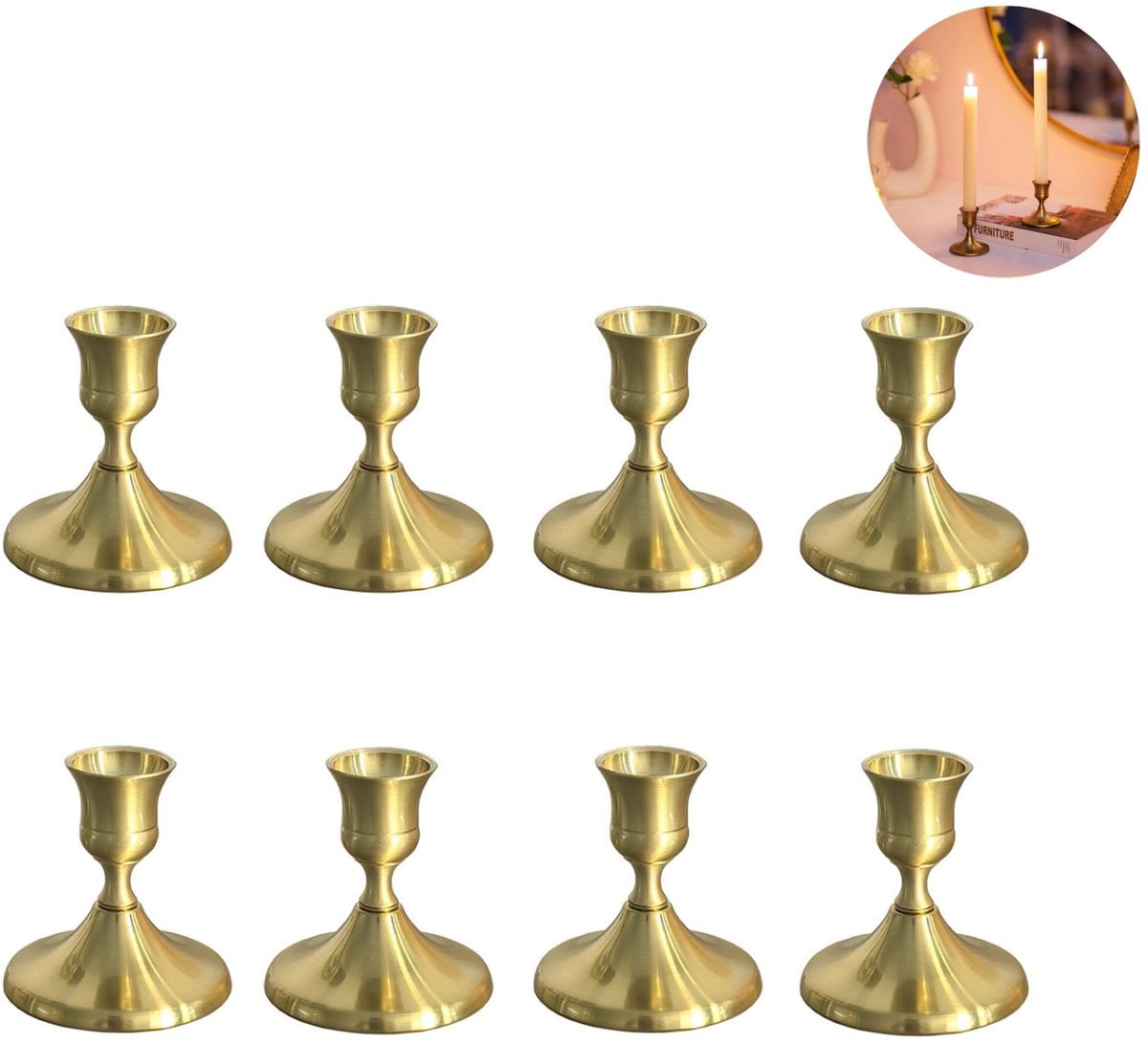 Set van 8 gouden kandelaars voor tafelschikking en feestdecoratie