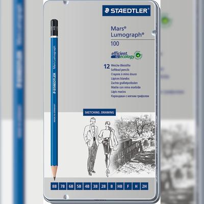STAEDTLER Bleistift Mars Lumograph 12 Härtegrade Metalletui Packung mit 5 Stück