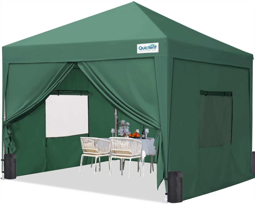 Quictent 3x3m (10x10ft) Pop Up Canopy Gazebo with Mesh Window Sidewalls, Adjustable Height Event Shelter, Portable Tent for Garden Party, Camping, Bei Green
