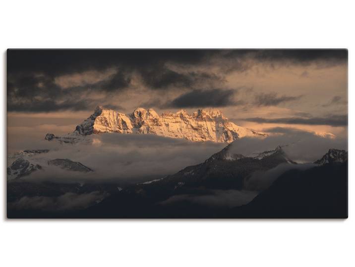 Leinwandbild ARTLAND Dents du Midi, Schweizer Berge , grau (farbe bild(er): grau), B:150cm H:75cm, Bilder, Leinwandbild, auf Holzrahmen gespannt