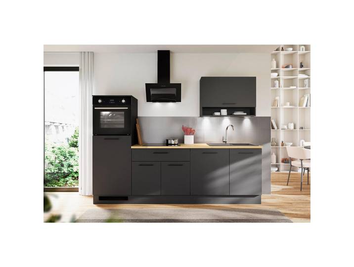 P & B Küchenleerblock Berlin, Schwarz, Eiche Artisan, 1 Schublade(n) Schubladen, seitenverkehrt montierbar, 260 cm, höhenverstellbare Füße, Küchen, Küchenzeilen & Küchenblöcke, Küchenzeilen ohne Geräte