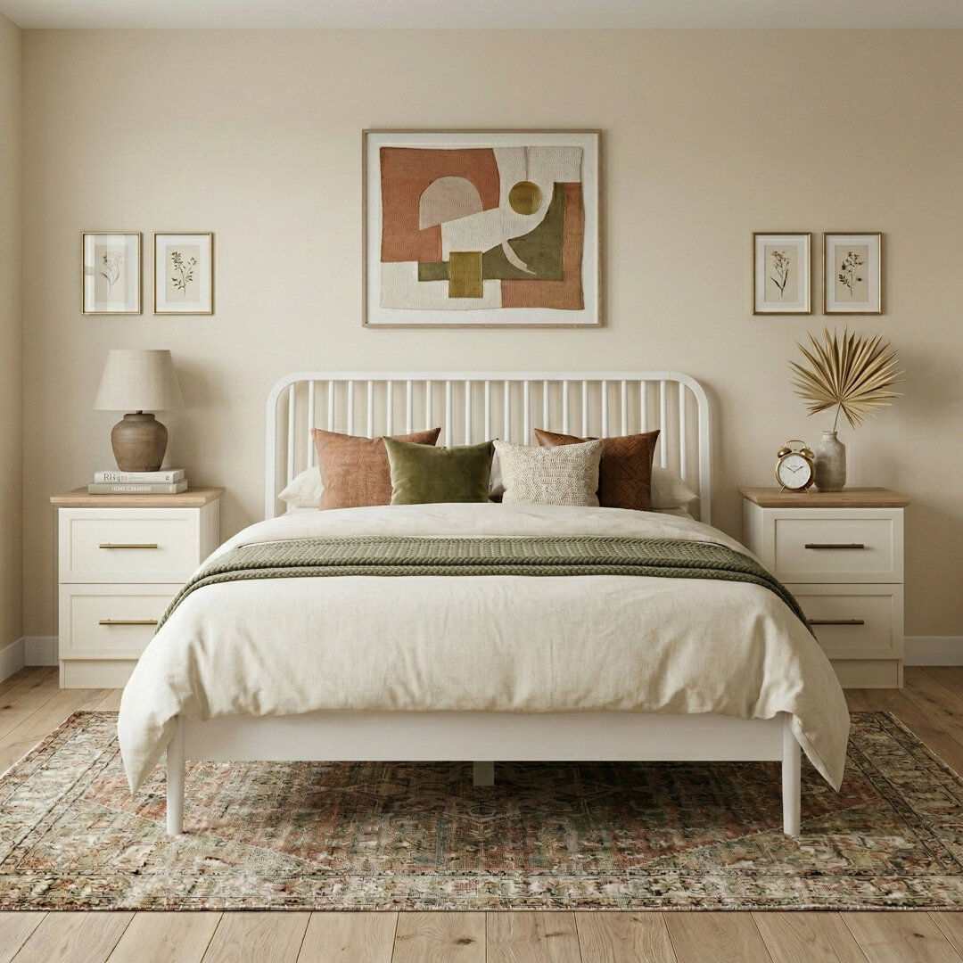 George Oliver Solid Bed Pair with Bedside Table 2 Piece Bedroom Set White