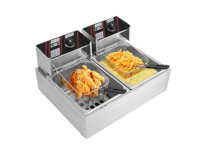 Edelstahl-Doppel-Fritteuse mit Fett, Elektrische Gastro Friteusen, Profi Gastronomie Doppel Kaltzonen Fritteuse,für catering Restaurants Supermarkt-Snackbars und Zuhause