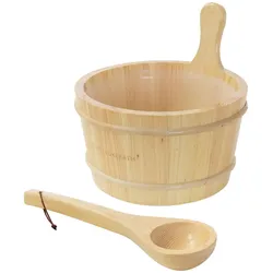 SAUNAZUBEHÖR-SET aus Kiefernholz mit Aufgusskübel und Schöpfkelle