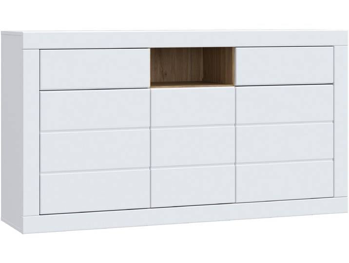 Sideboard, Spanplatte, Weiß & Mauvella Eiche, 170,7×93,5 cm, Push To Open, Grifflos, Forte