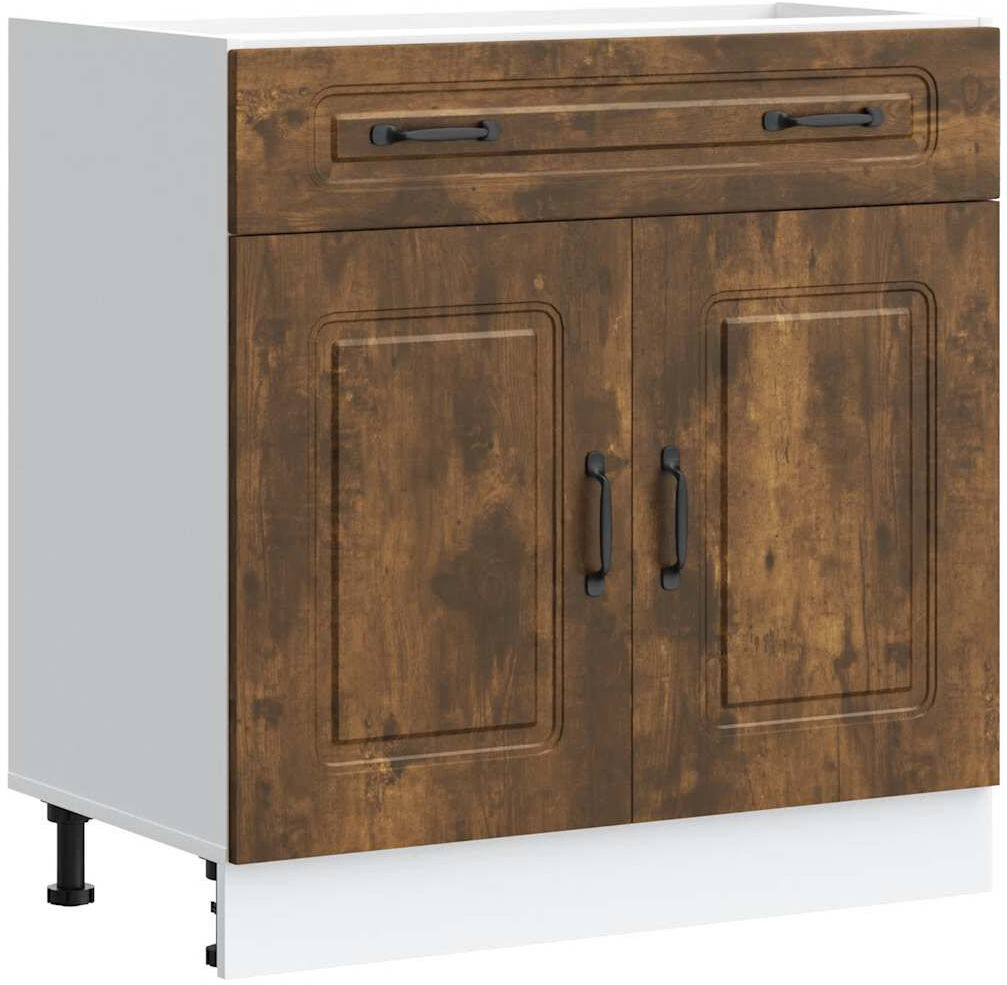 17 Stories Kitchen Base Cabinet Kalmar Engineered Wood Smoked Oak;Rauchfarbene Eiche 80cm W X 81.5cm H X 46cm D