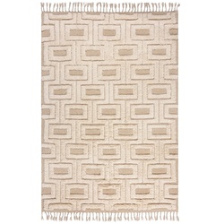 KADIMA DESIGN Teppich Wolle zottelig geometrisch Hoch-Tief-Struktur Beige | 120x170cm