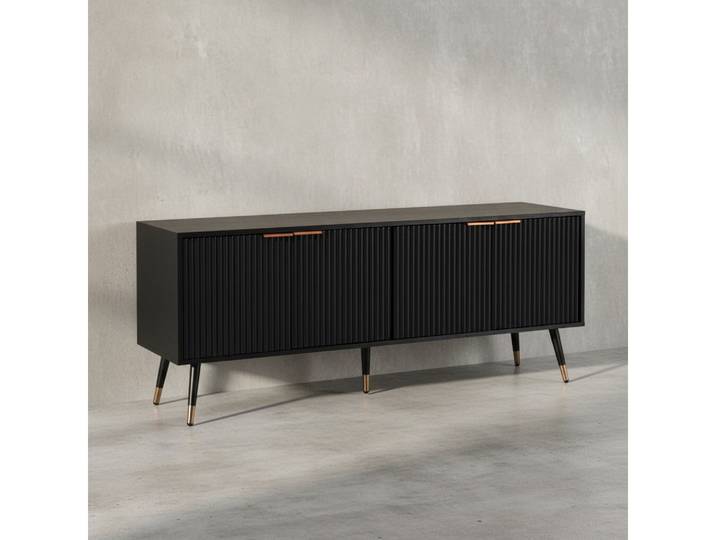 KADIMA DESIGN Lowboard Lowboard Schwarz mit Eiche-Dekor 150x60x39 cm TV-Kommode Modern, (Fernsehkommode Wohnzimmer), Design TV-Schrank Hoch, Fernsehtisch Fernsehschrank mit Türen
