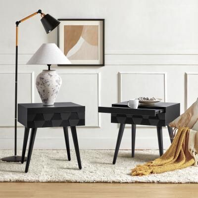 HULALA HOME Julian Mid-century Modern End Table with Charging Station Set of 2