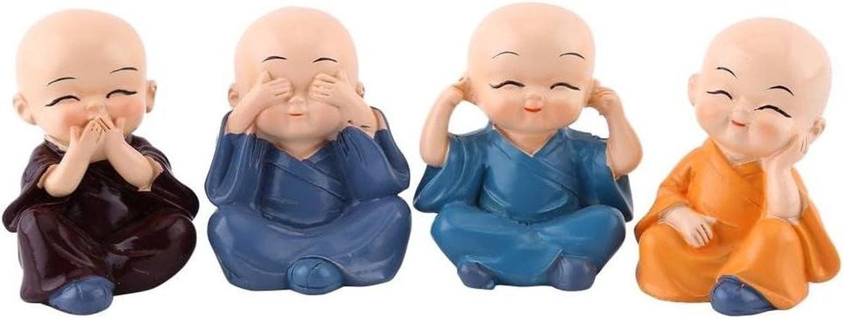 4-delige Boeddha Monniken Decoratieset van Hars in Meerkleurig