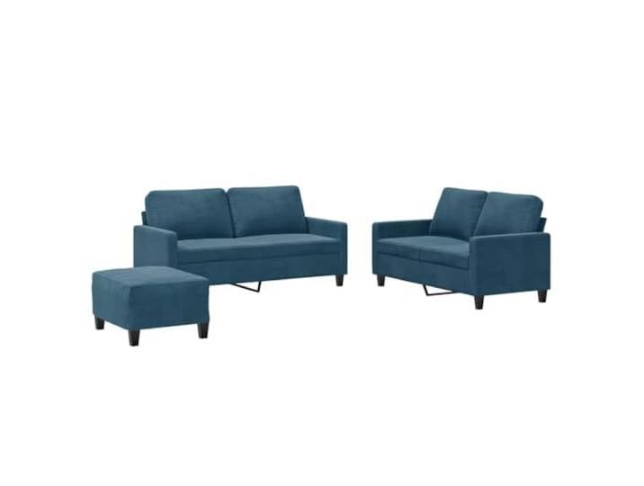 GHVBNMF 3-TLG. Sofagarnitur mit Kissen Blau Samt Polstersofa Set Modernes 3-teiliges Couch Set aus blauem Samt mit Kissen und Fußhocker für stilvolle Entspannung im Wohnzimmer.