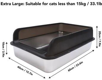 Uplifted Finds Premium Stainless Steel Semi Enclosed Cat Litter Box With Anti Splashing Shield Lid black Xl