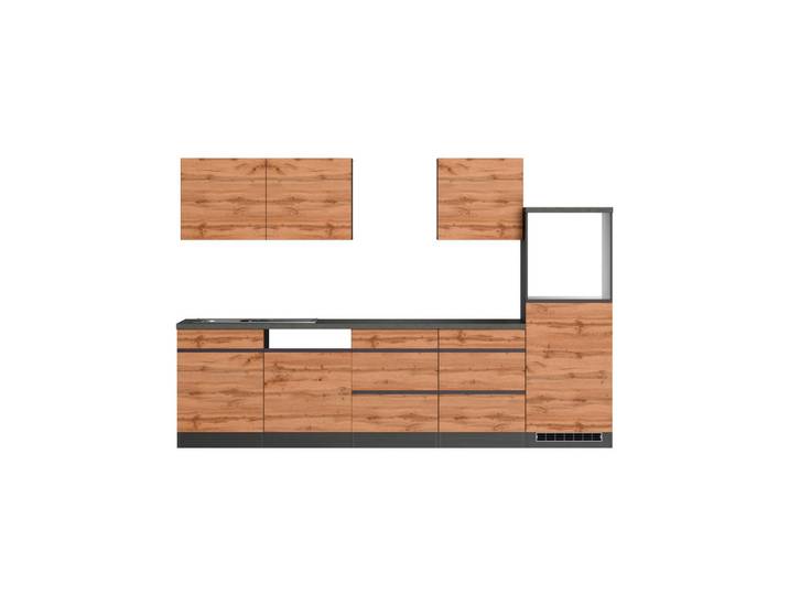 Küchenleerblock, Graphit & Eiche Wotan, 300 cm, Holzwerkstoff, 5 Schubladen, Held-Möbel